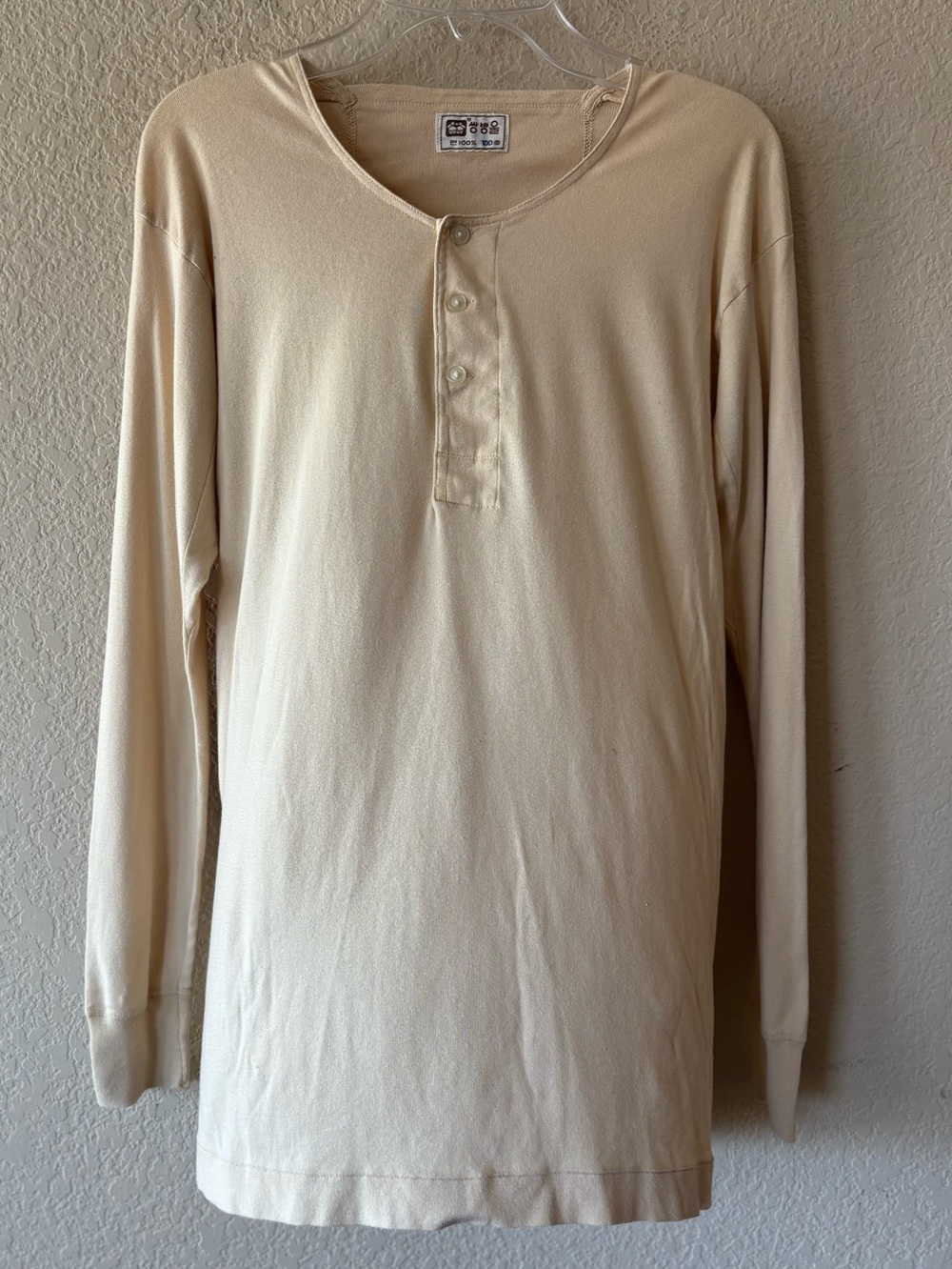 Vintage 1980s Korean Ssangbangwool 100% Cotton Henley Shirt Small